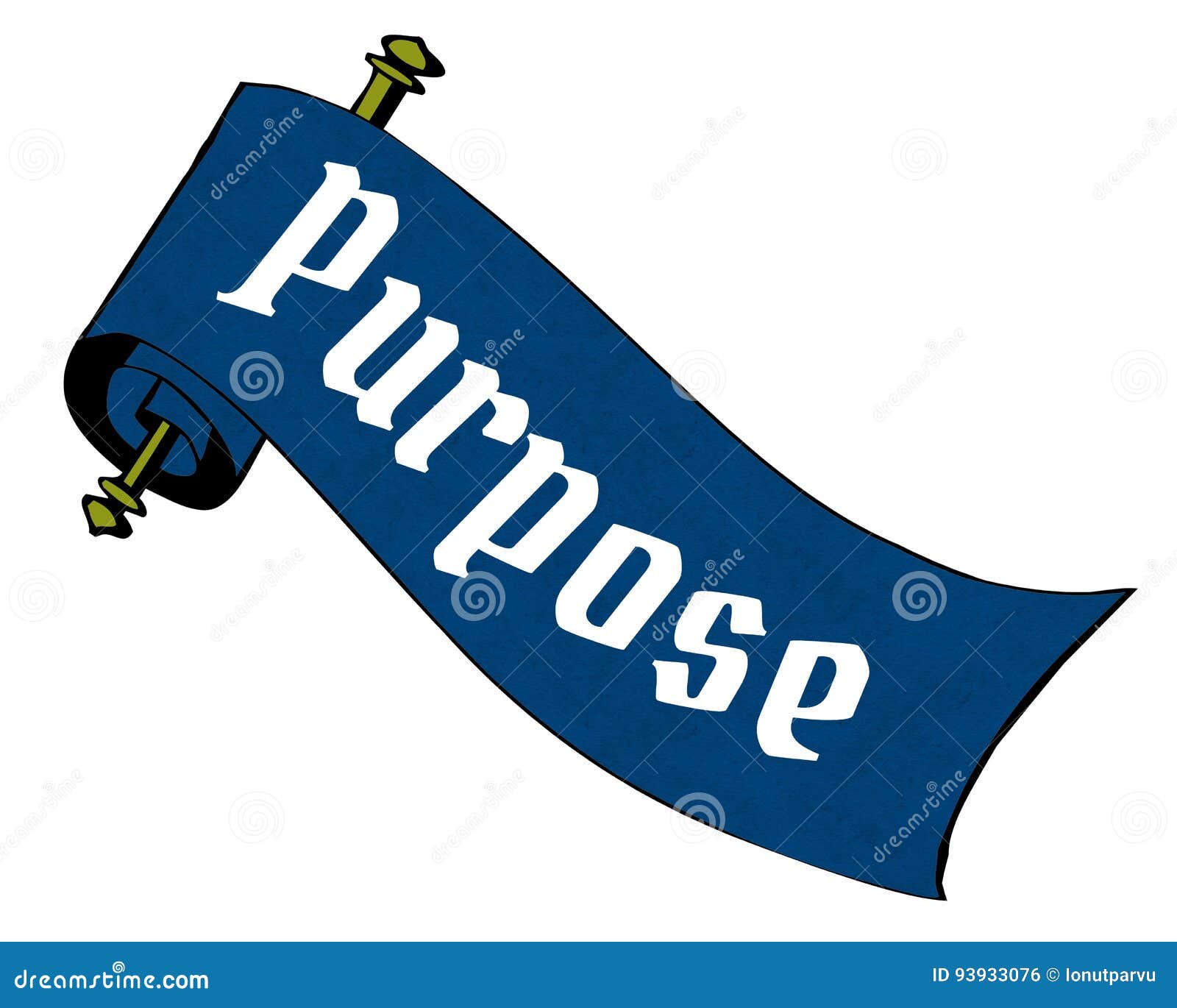 PURPOSE on Blue Paper Scroll Cartoon. Stock Photo Image of logo