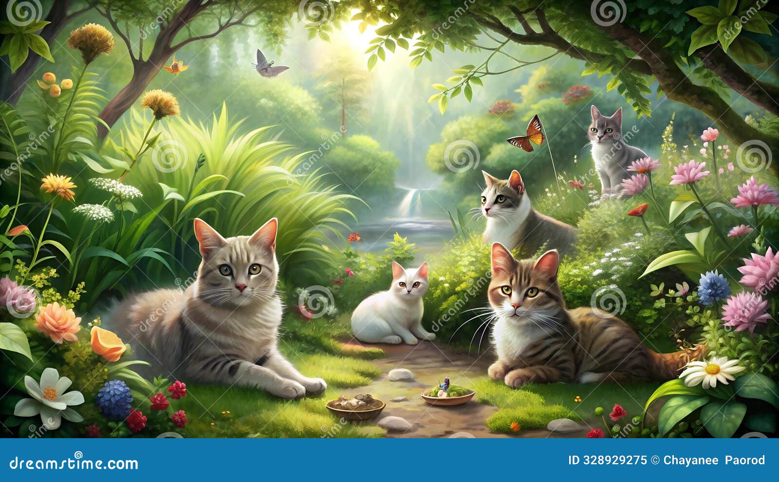 the purrfect garden: a serene cat oasis  generative ai
