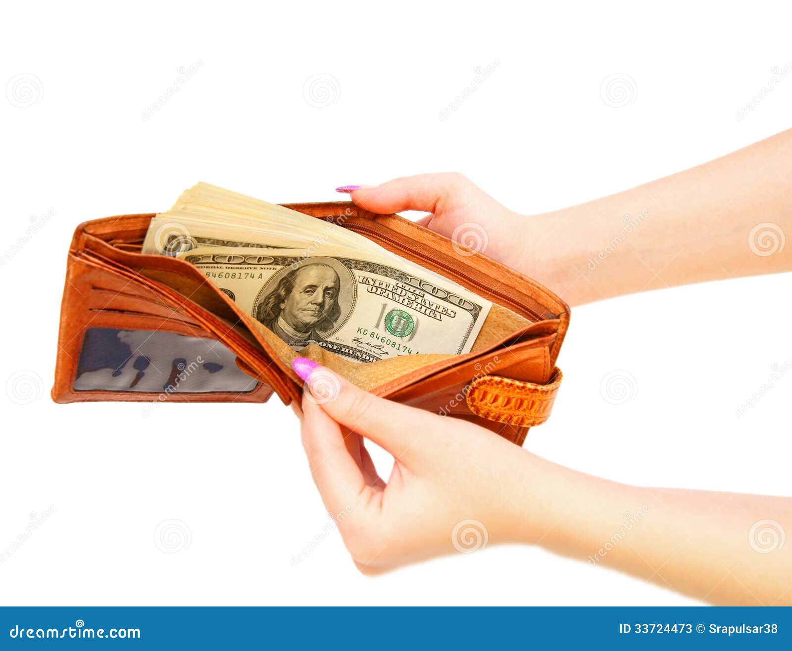 Purse with money in hands. stock image. Image of giving 33724473