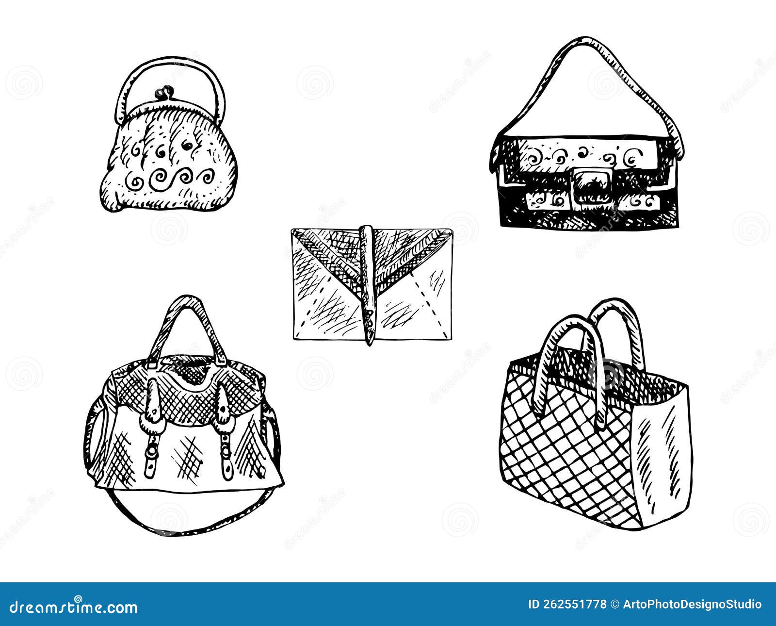 Purse, Satchel, Clutch Envelope, Clutch and Tote Bag Isolated Hand ...