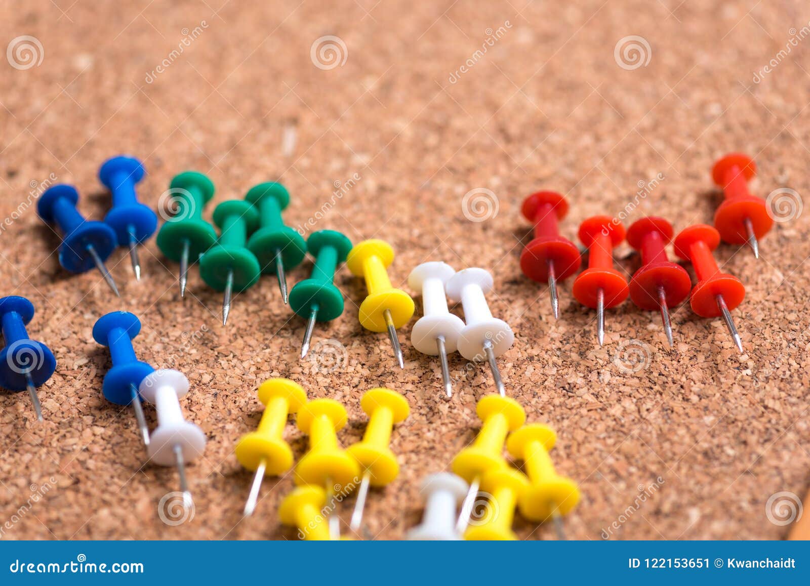 Push pins on cork board stock image. Image of office 122153651