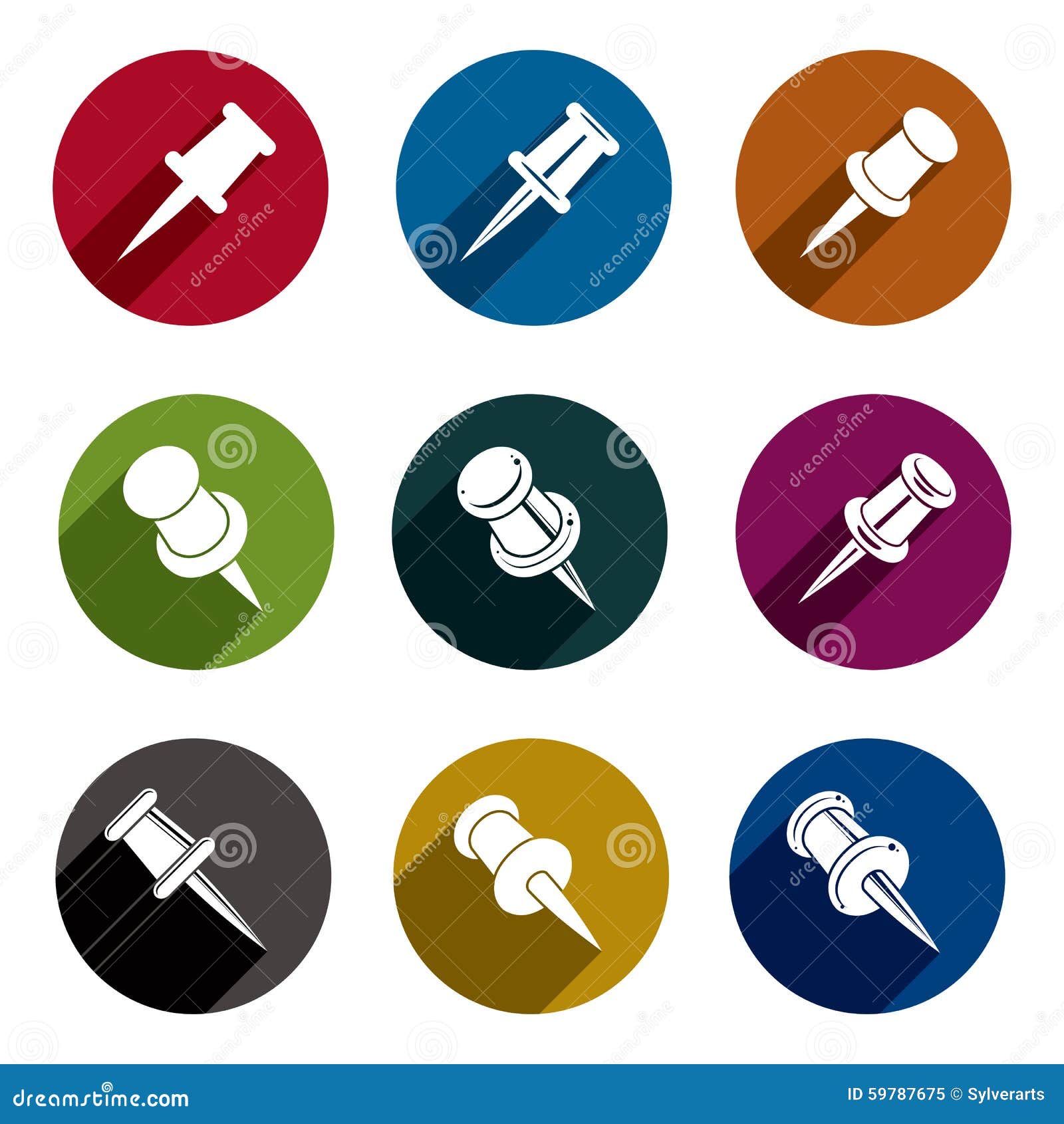 Push Pins Icons Vector Set, Simplistic Symbols Vector Collection Stock ...