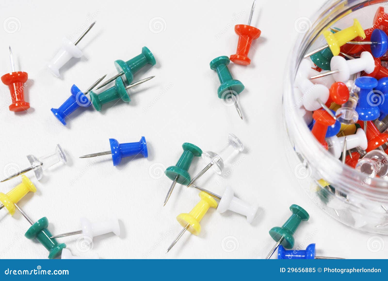 Push Pins Scattered by Push Pin Jar Stock Image Image of scattered