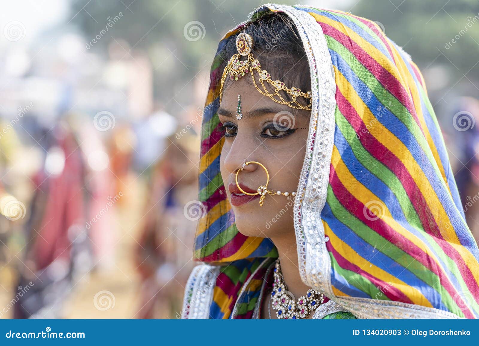 Indian Young Girl on Time Pushkar Camel Mela, Rajasthan, India, Close Up  Portrait Editorial Stock Photo - Image of desert, india: 134020903