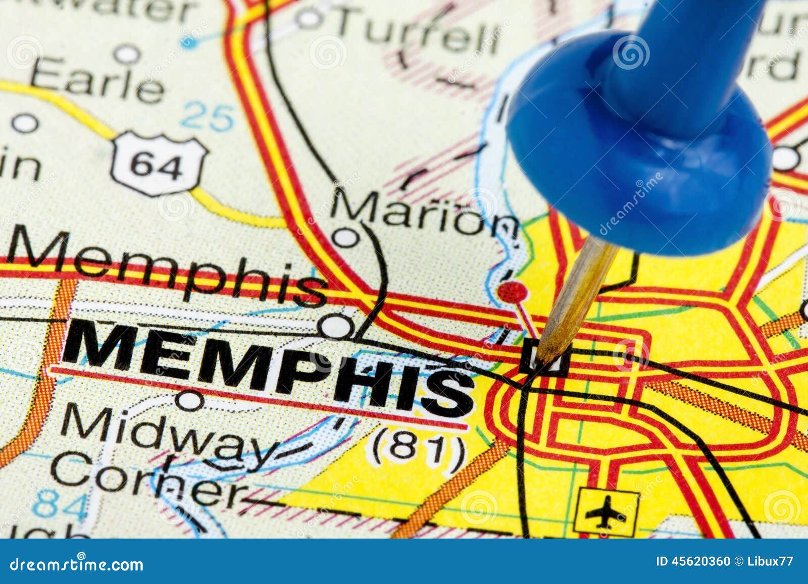 Pushpin Memphis Tennessee Map Closeup Stock Photo - Image of planner