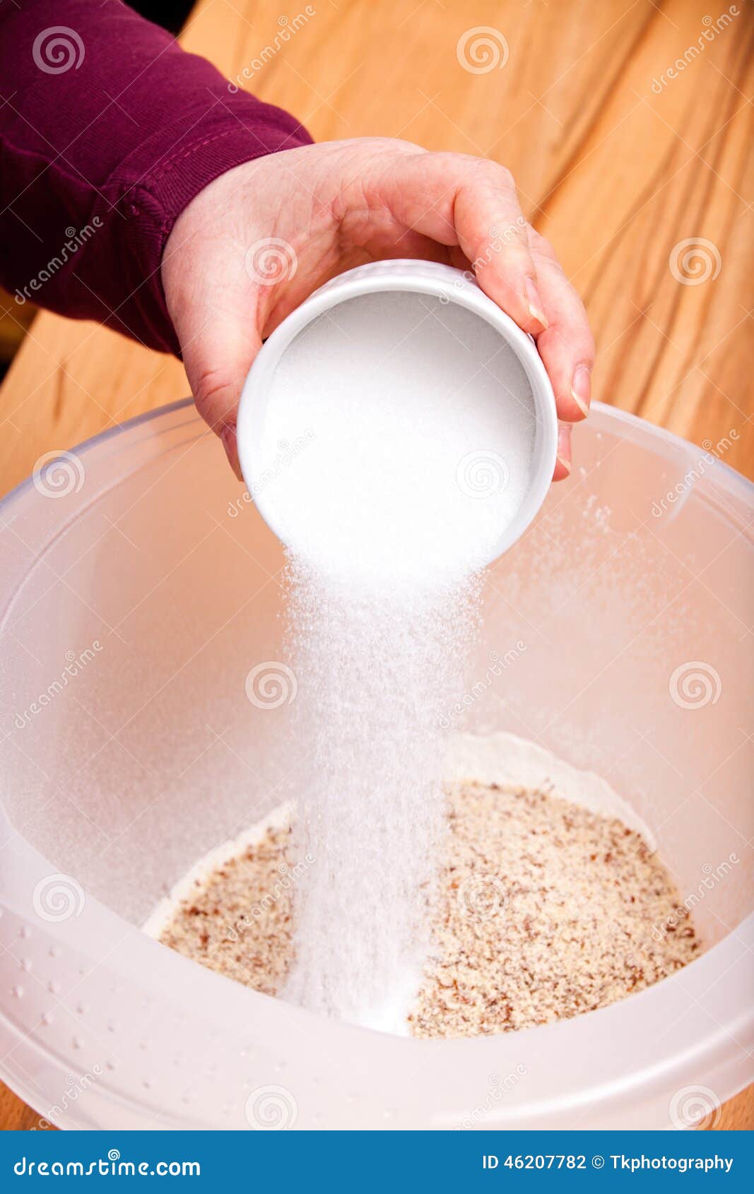 Put Sugar from Ceramic Bowl into a Baking Bow Stock Photo Image of