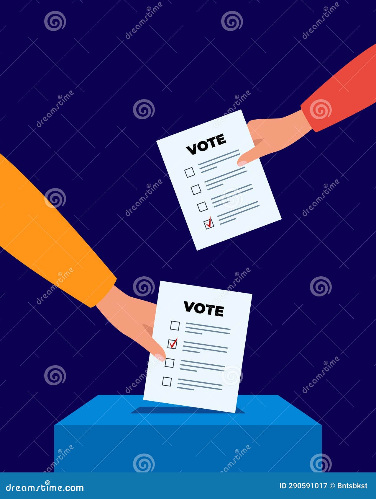 Puts Voting Ballot in Ballot Box. Voting and Election Concept Stock