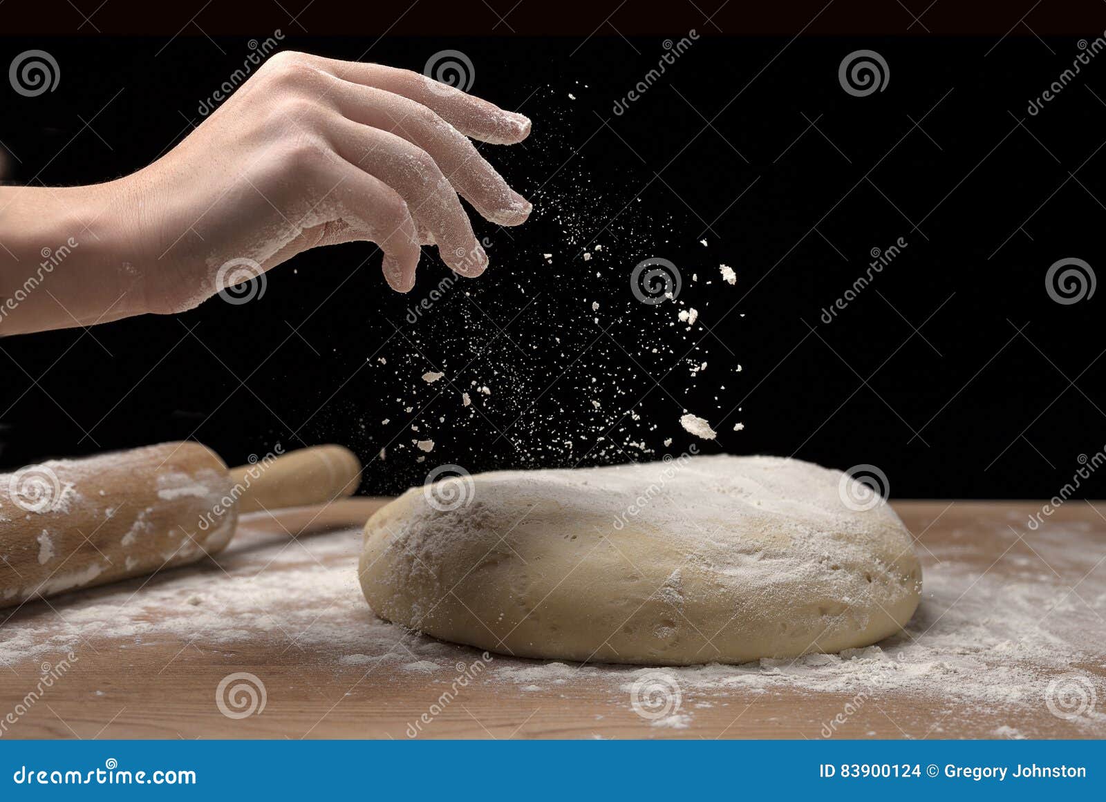 Putting Flour on Pizza Dough. Stock Photo Image of recipe, bakery