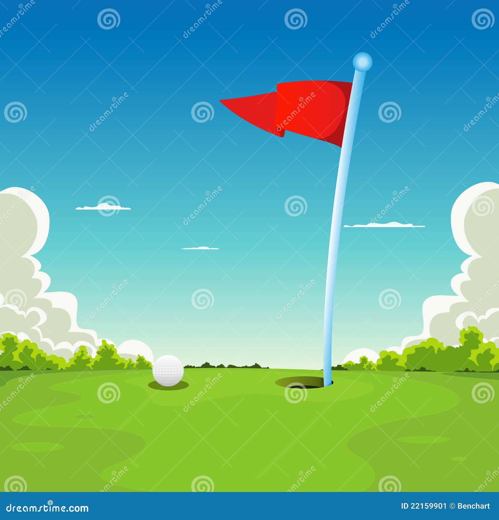 putting green - golf ball and flag