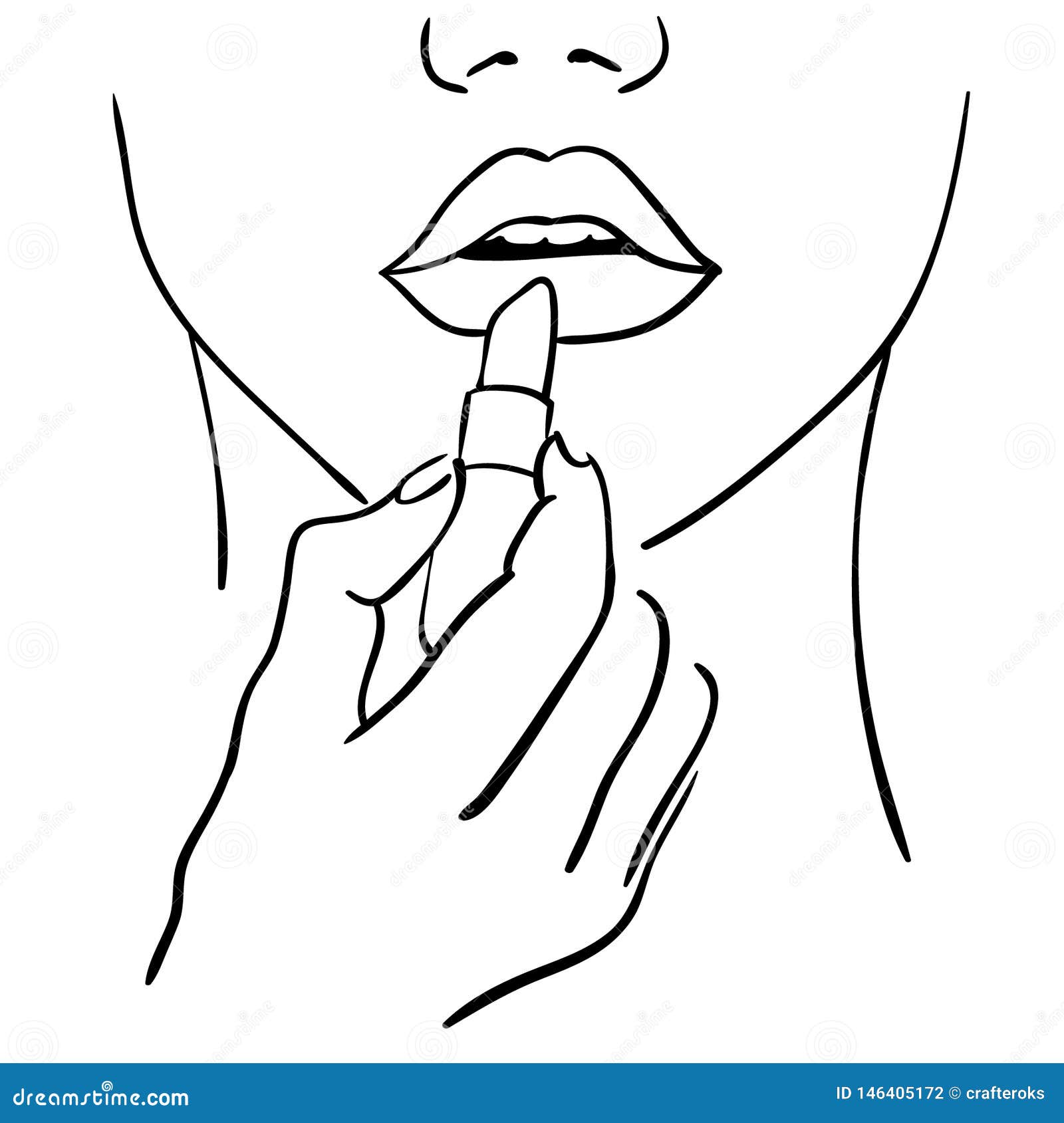 Putting Red Lipstick On Lips Beauty Concept Cartoon Vector