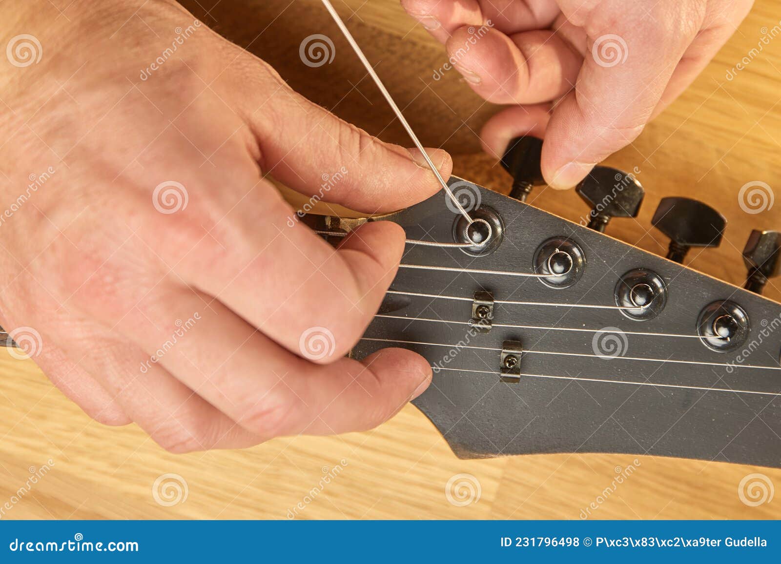 New Strings on Electric Guitar Stock Photo Image of change