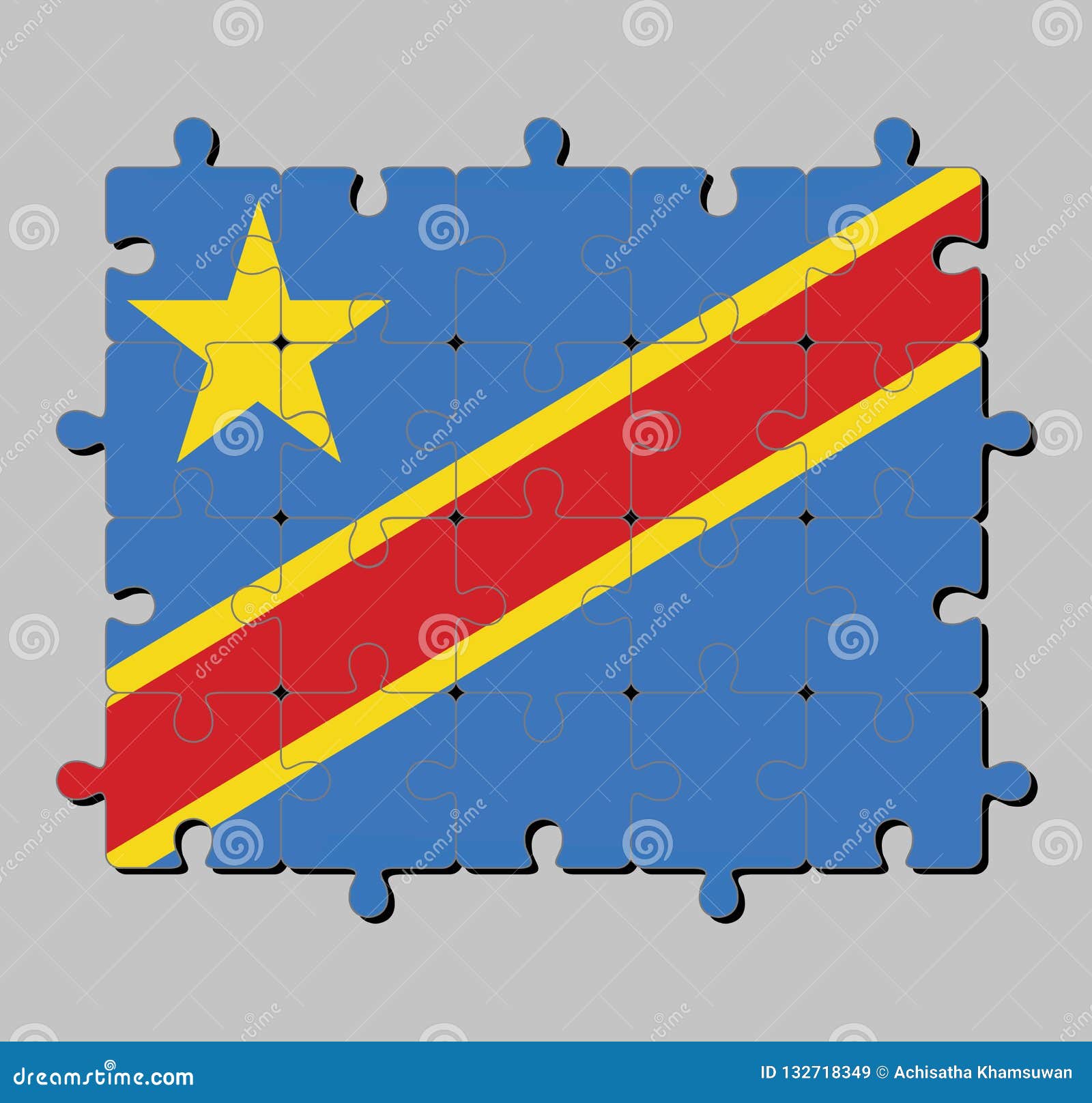 arm Naar boven emotioneel Puzzel Van Dr. Congo-vlag Op Hemel Blauw Gebied Met Diagonaal Rode En Gele  Streep En Ster Vector Illustratie - Illustration of contour, illustratie:  132718349