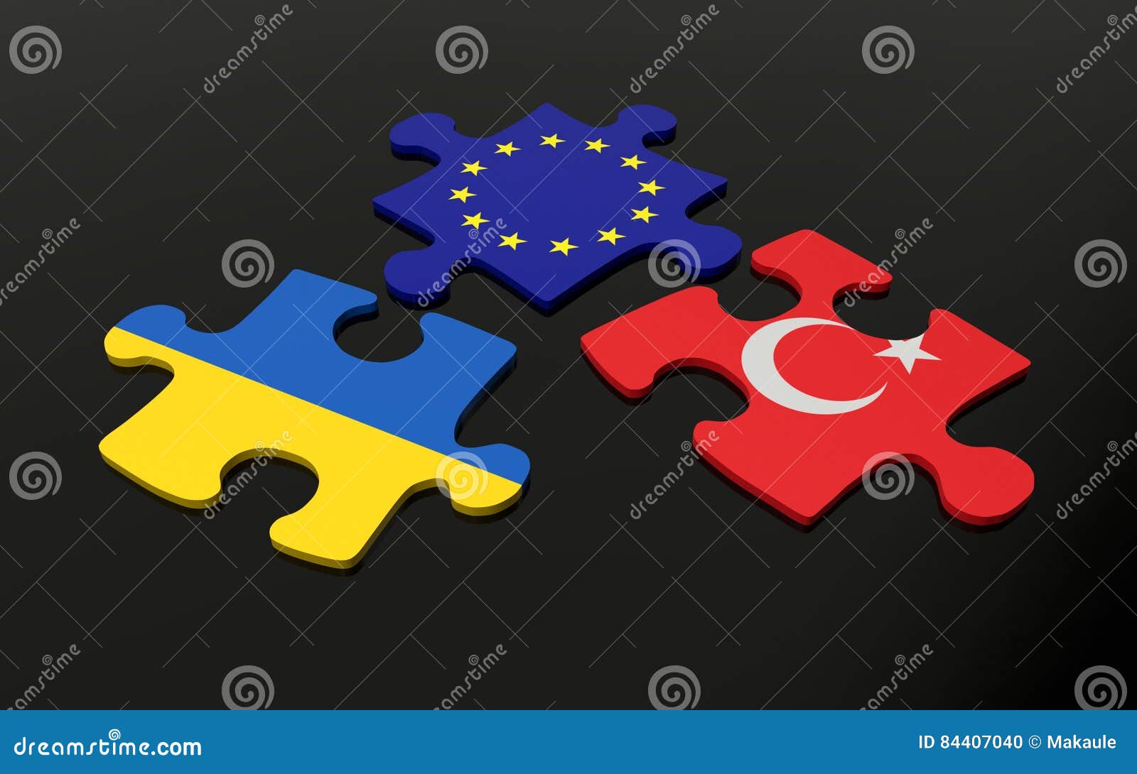 Puzzle with Europe, Turkey and Ukraine Flags Stock Illustration