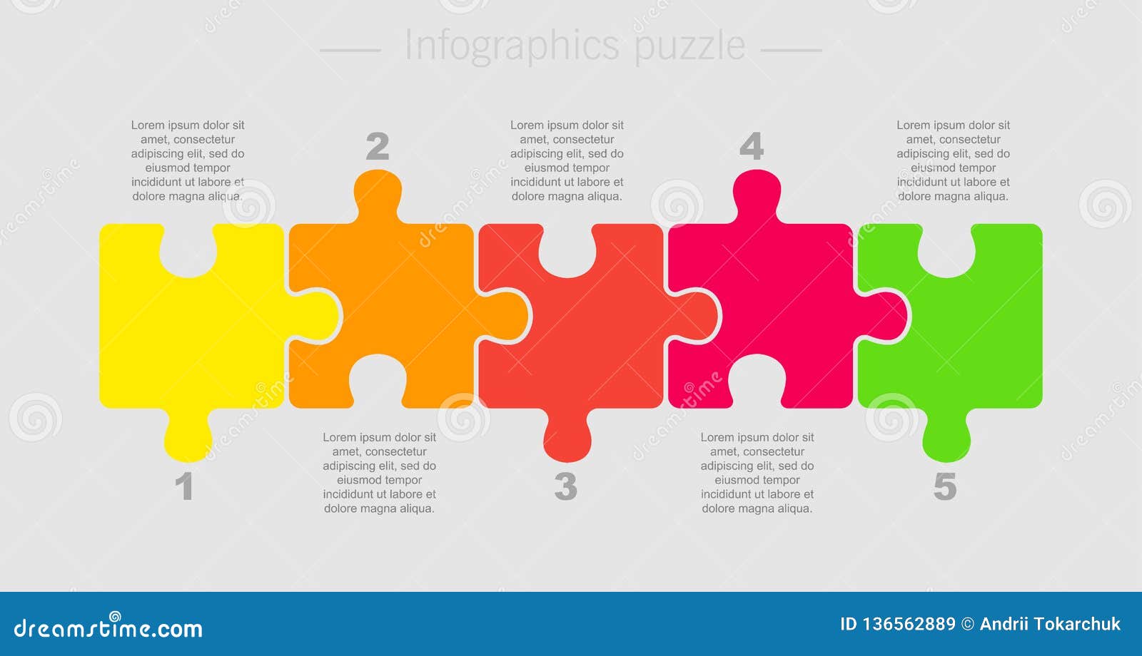 Puzzle Five Pieces Part for Business Presentation. Stock Vector