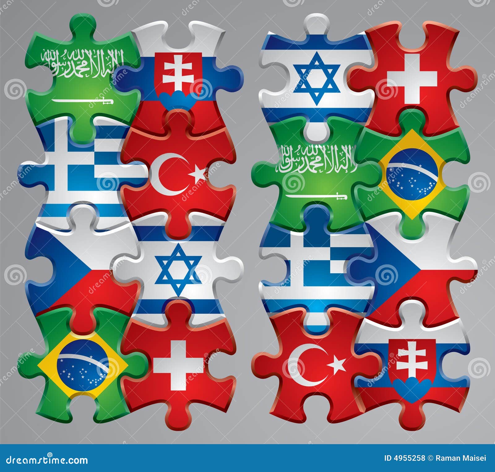 Puzzle flag icons 4 stock vector. Illustration of isolated - 4955258