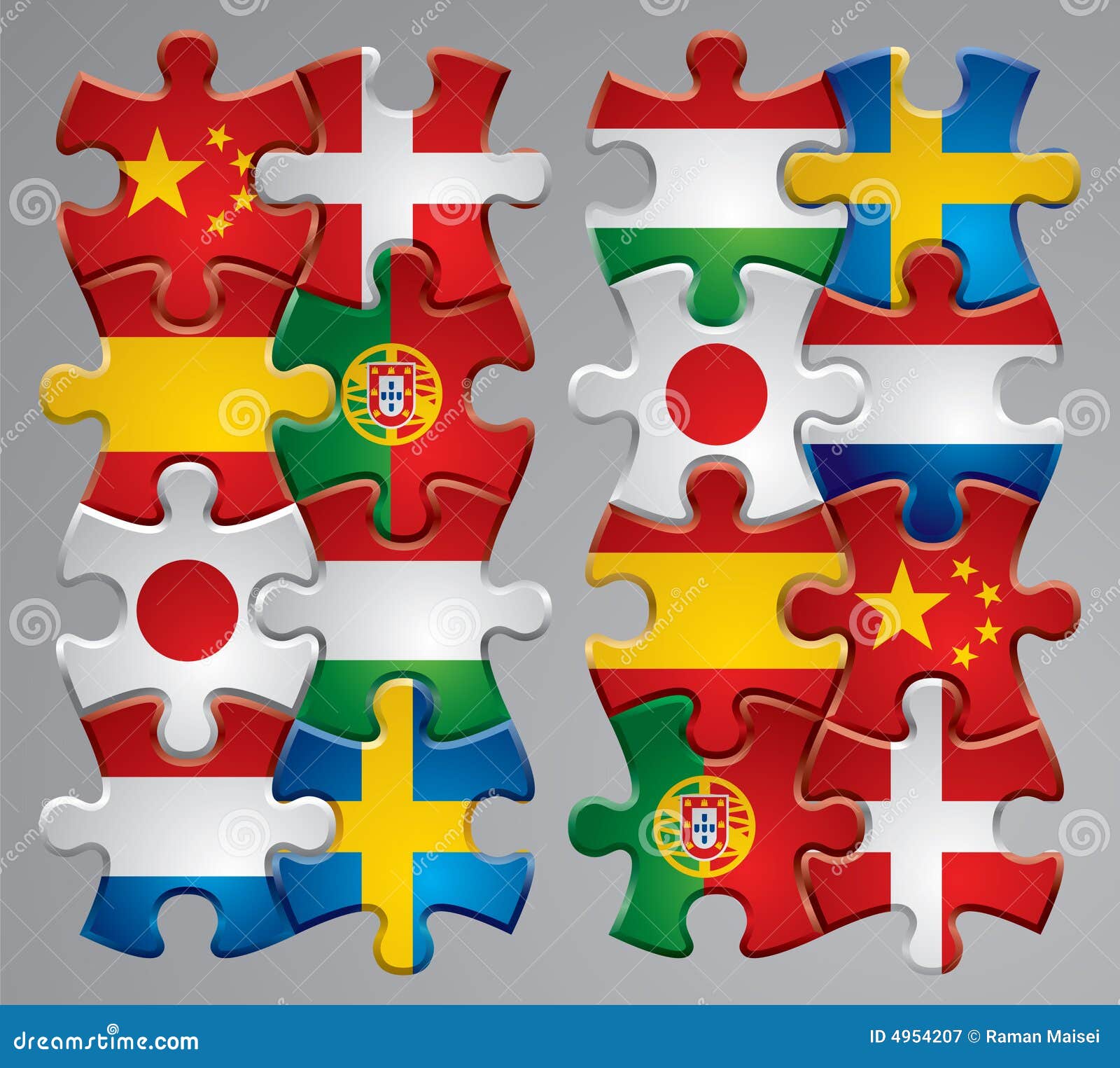 Puzzle flag icons stock vector. Illustration of relationship - 4954207