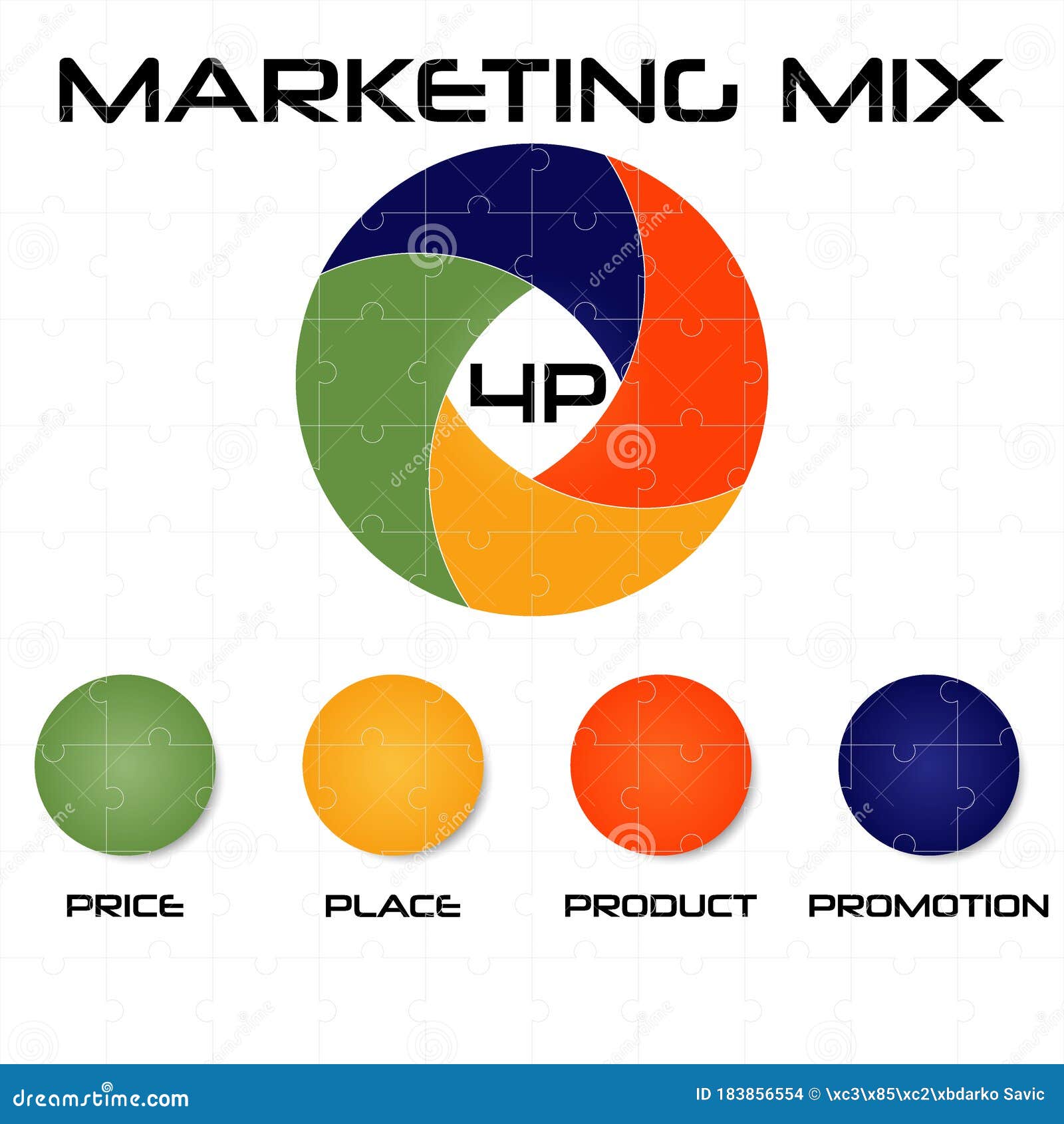 Marketing Mix Infographic with Puzzle Effect Vector Illustration Stock