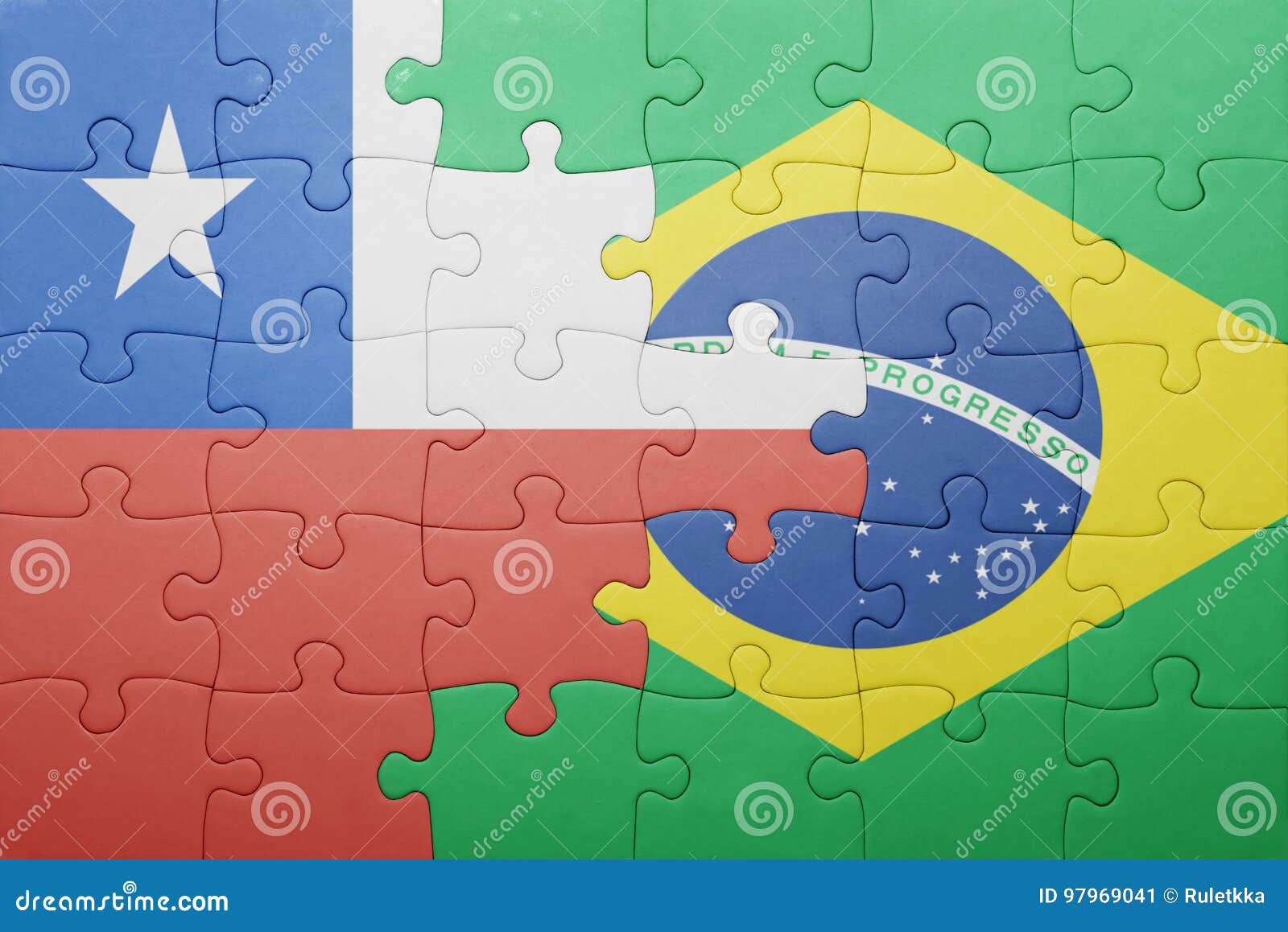 Puzzle with the National Flag of Brazil and Chile Stock Image - Image