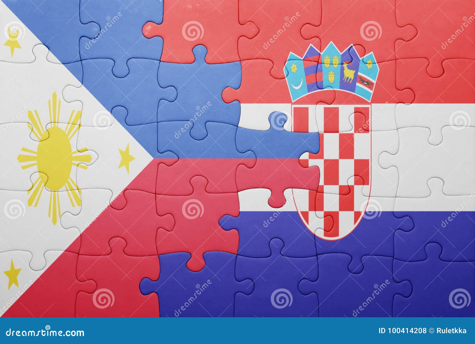 Puzzle with the National Flag of Philippines and Croatia Stock Photo