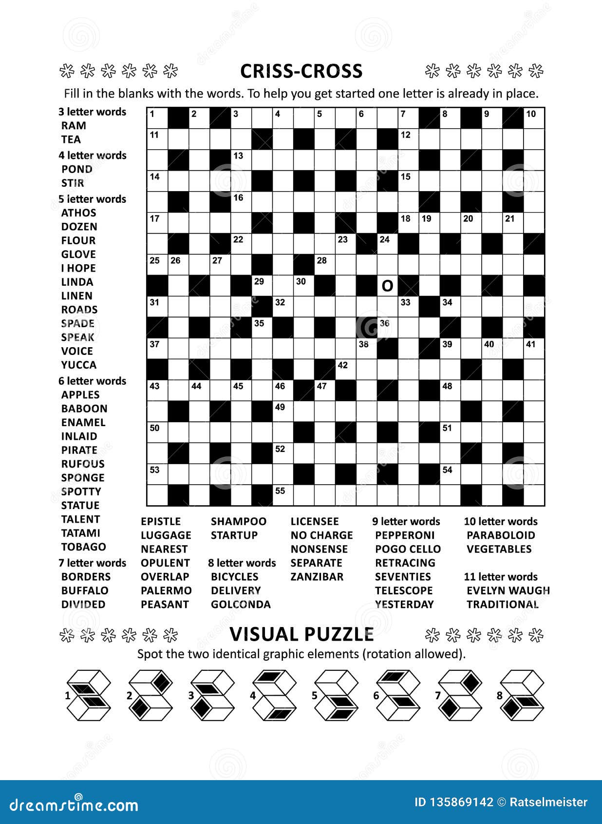Puzzle Page with Crossword Word Game and Picture Riddle Stock Vector Illustration of leisure
