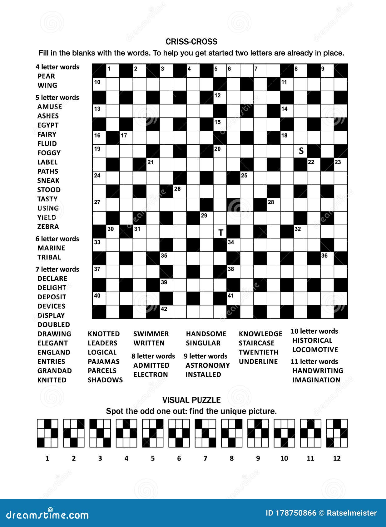 puzzle page with word game and picture riddle