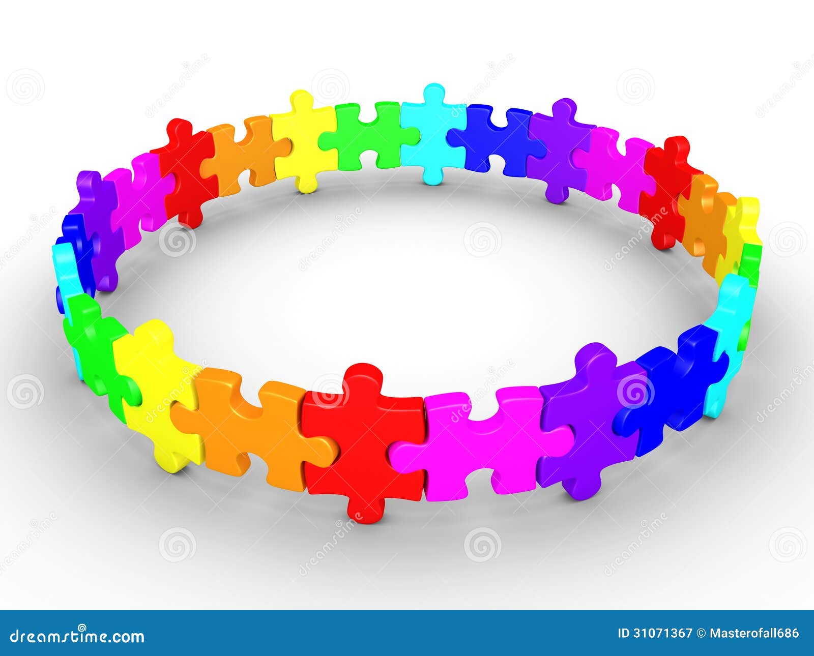 Puzzle pieces connected form a circle. 3d puzzle pieces are connected and form a circle