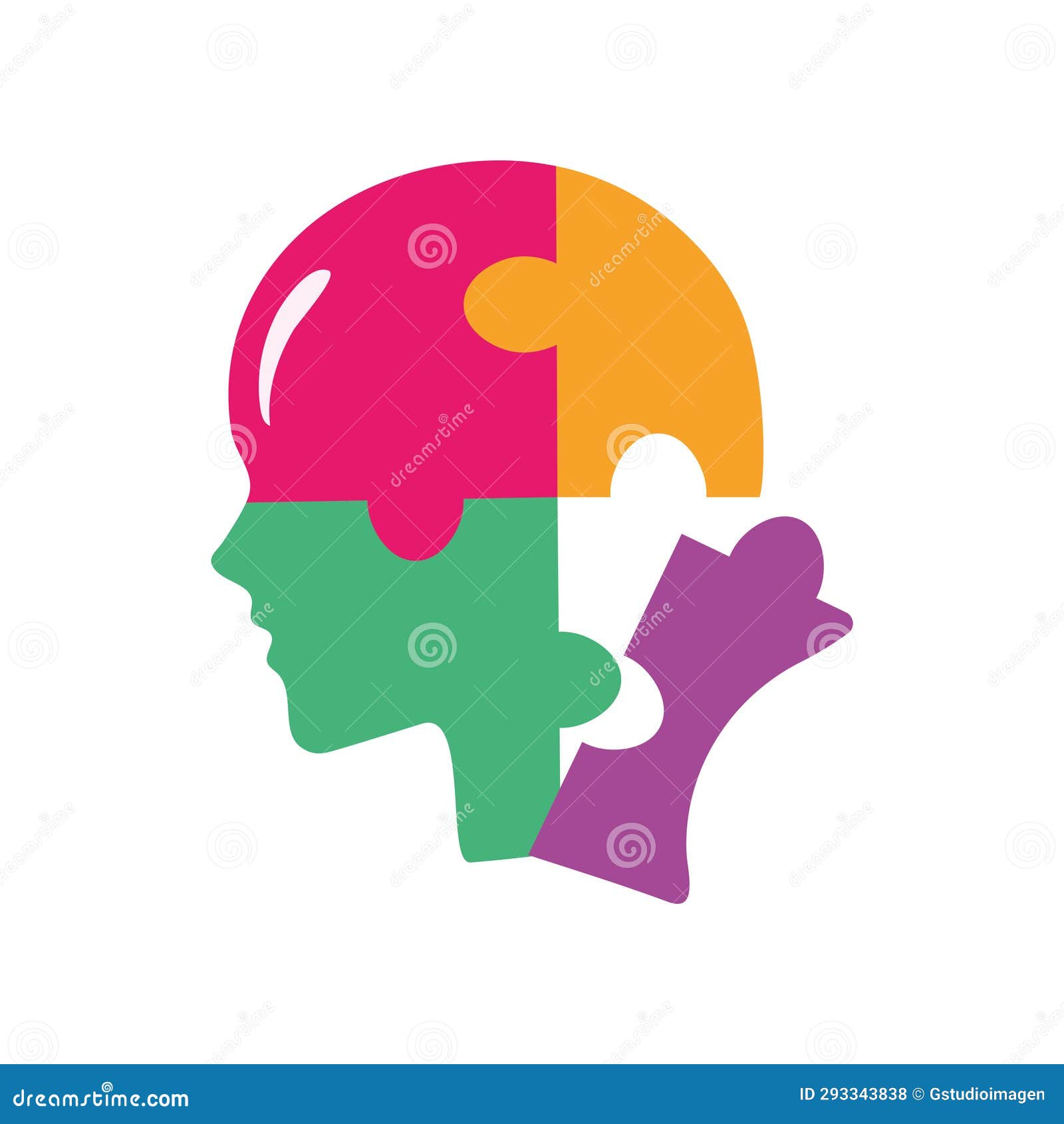 Puzzle pieces head shape stock vector. Illustration of education
