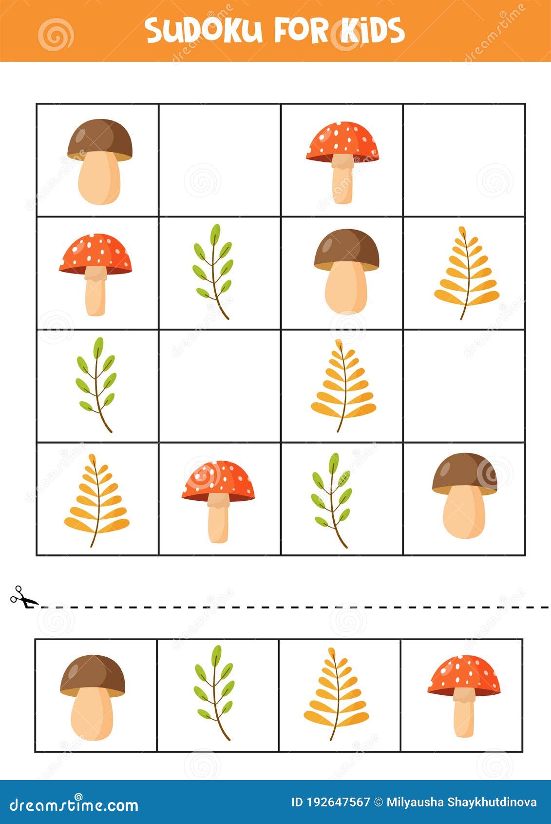 Puzzle Sudoku Per Bambini. Set Di Foglie E Funghi Autunnali. Illustrazione  Vettoriale - Illustrazione di asilo, imparare: 192647567