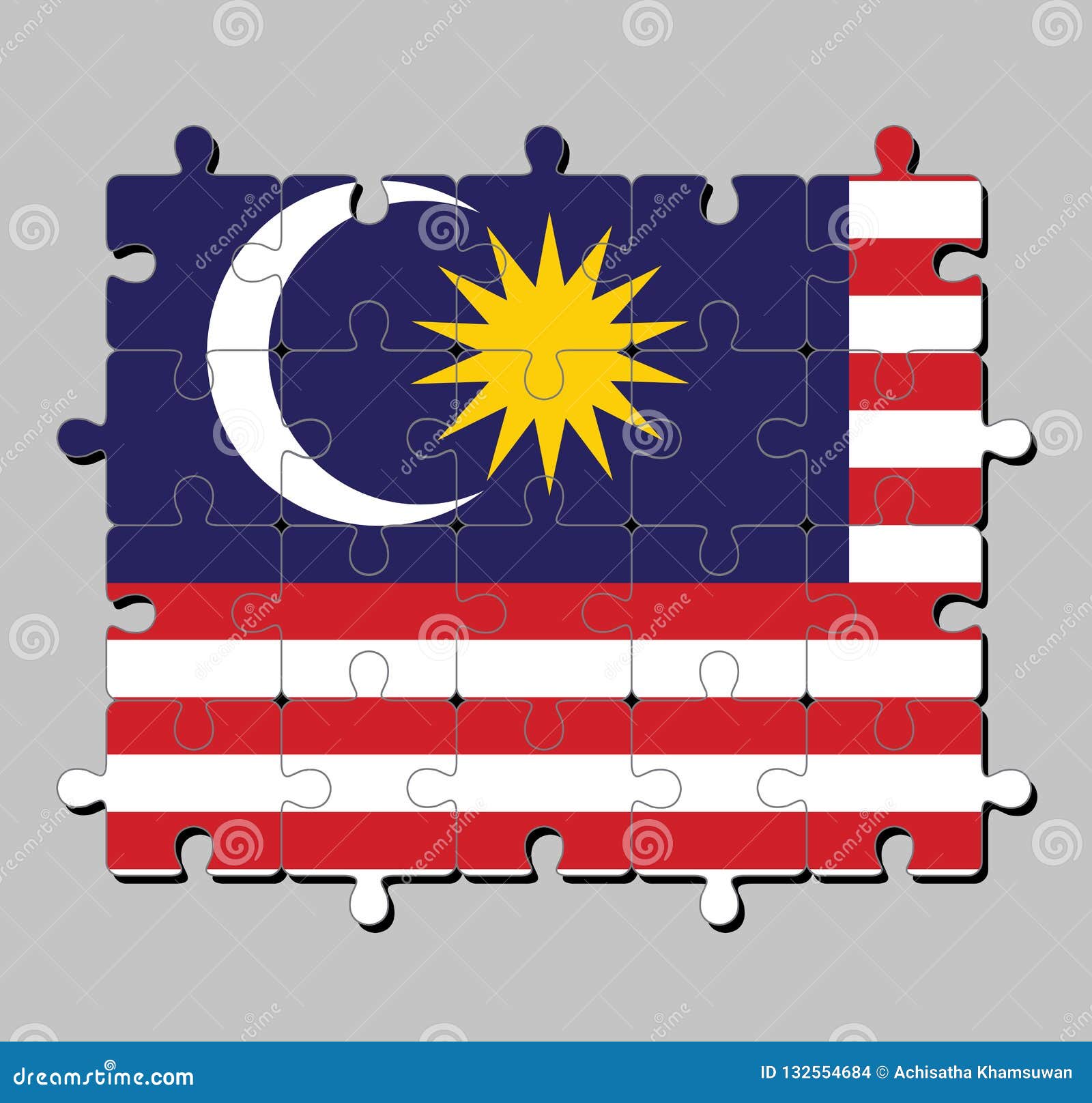Puzzle Von Malaysia Flagge In Der Blauen Roten Weissen Und Gelben Farbe Mit Gelbem Stern Und Weissem Sichelformigem Mond Vektor Abbildung Illustration Von Farbe Weissen