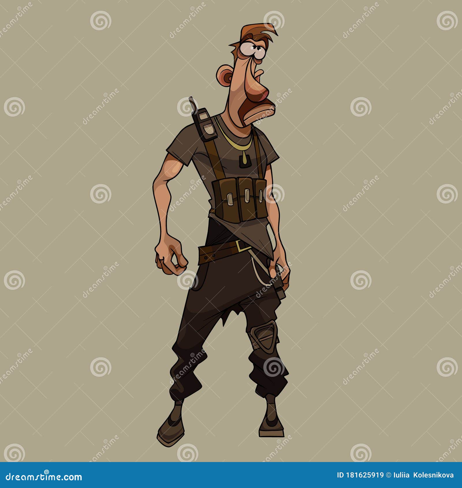 Cartoon Man in Clothes of Post Apocalypse in Uniform with Walkie Talkie  Stock Vector - Illustration of military, caricature: 181625919