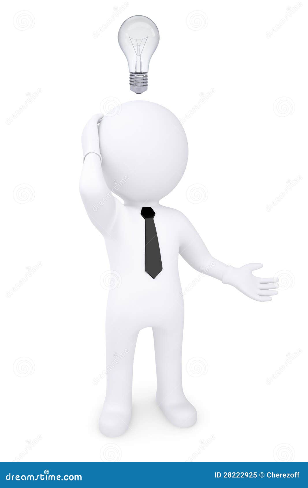 Puzzled White 3d Man With Light Bulb Over His Head Royalty Free Stock