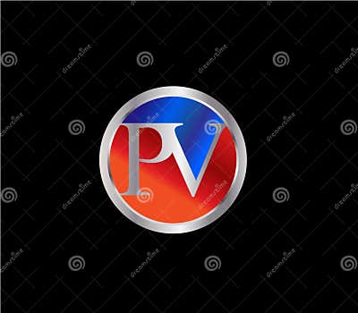 PV Initial Circle Shape Silver Red Blue Color Later Logo Design Stock