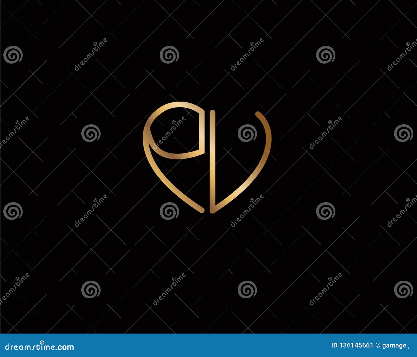 Pv Initial Heart Shape Gold Color Later Logo Design Stock Vector Illustration Of Later Flat