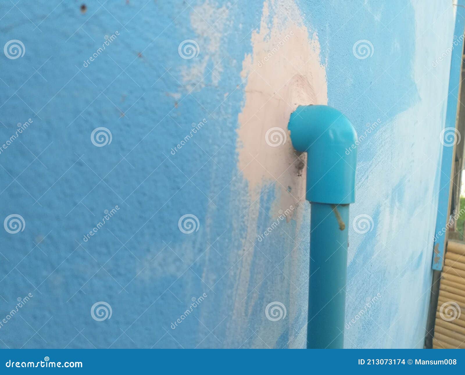 Pvc Pipe on Blue Cement Wall Texture Stock Photo Image of background