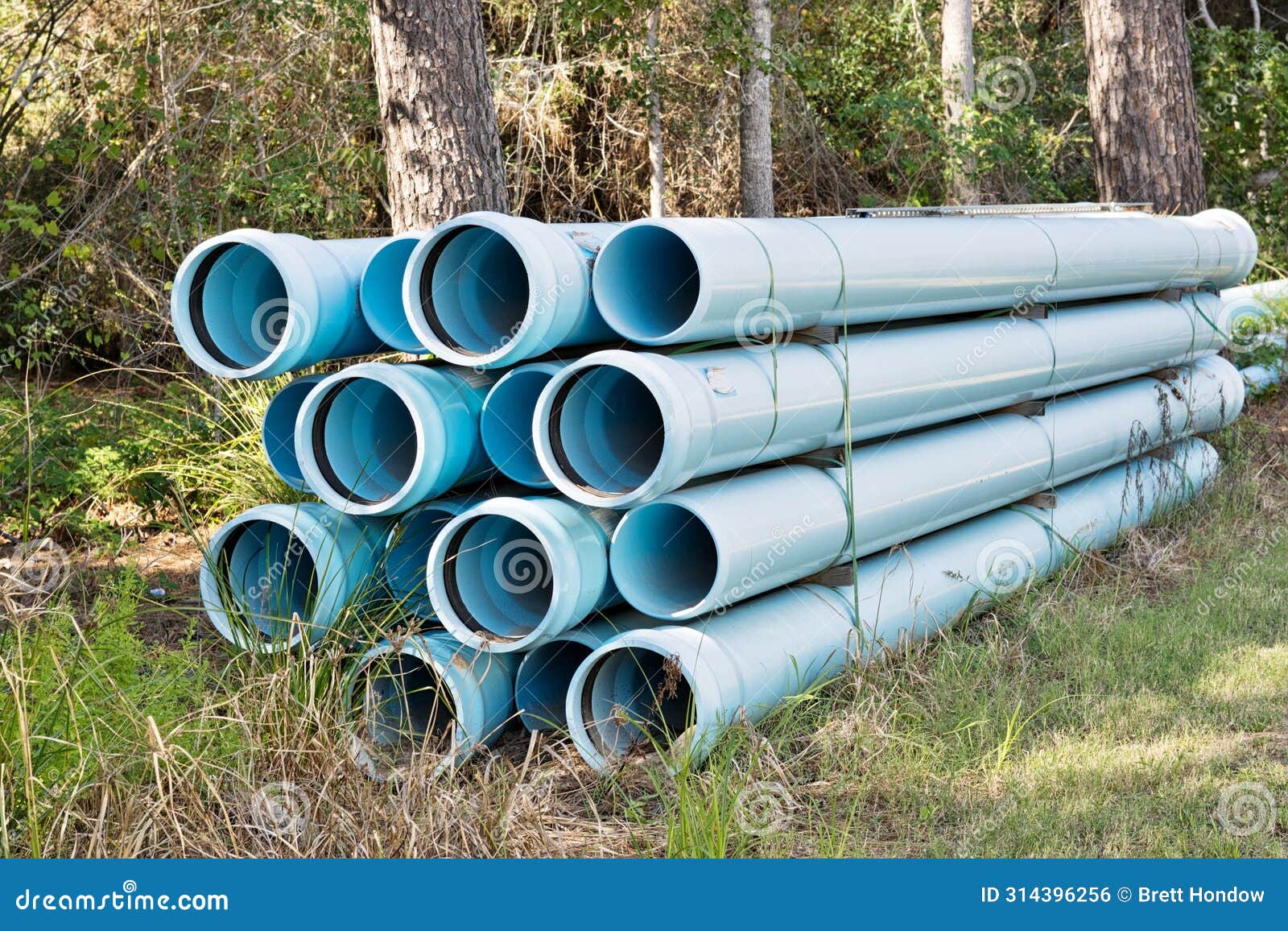 pvc pipes bundle for underground water mains construction.