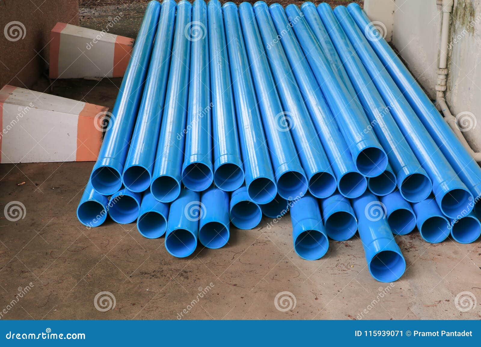 PVC Plastic Pipe Stacked in a Building Site. Stock Image Image of