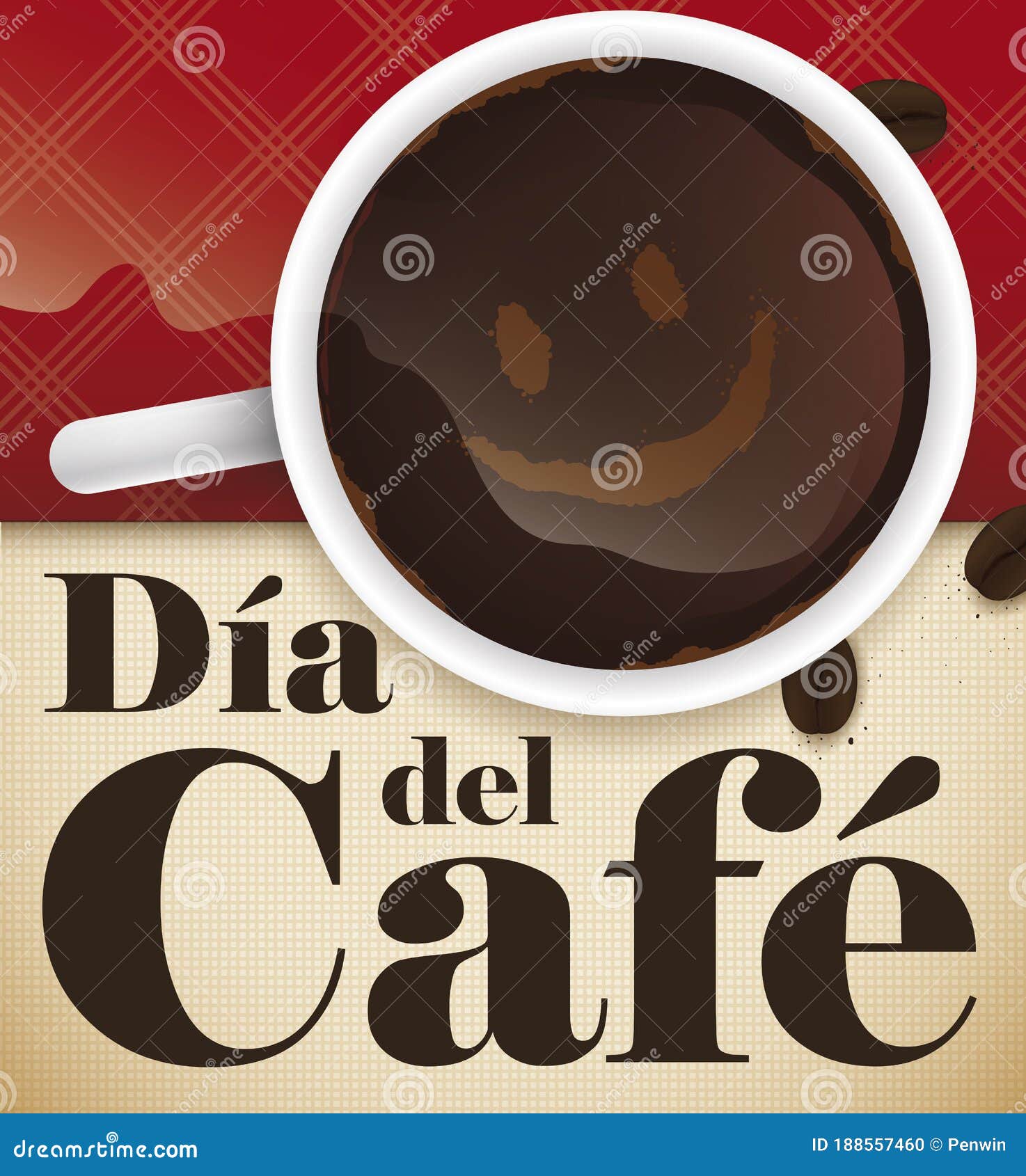 Delicious Coffee Cup Ready for Coffee Day in Spanish, Vector