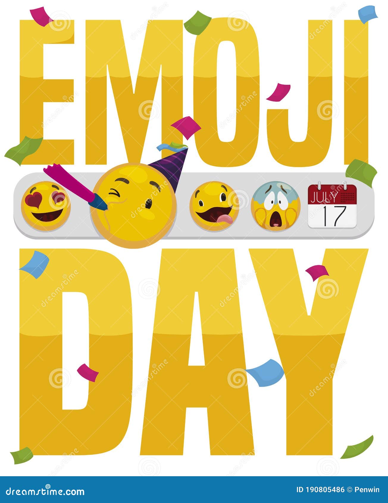 Golden Reminder, Label and Emoticons for Emoji Day Celebration, Vector Illustration Stock Vector