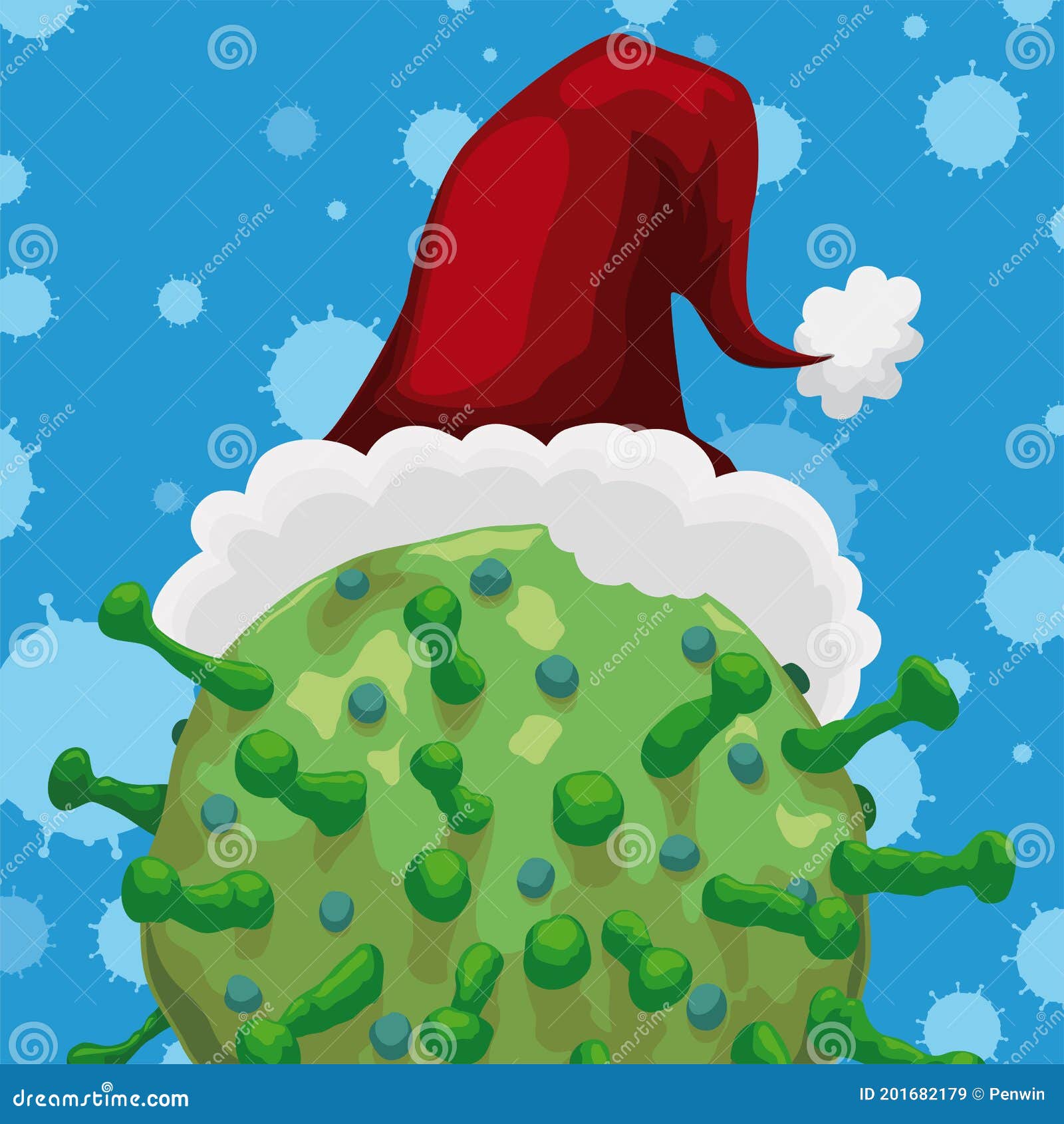 covid-19 representation wearing santa`s hat for holidays,  