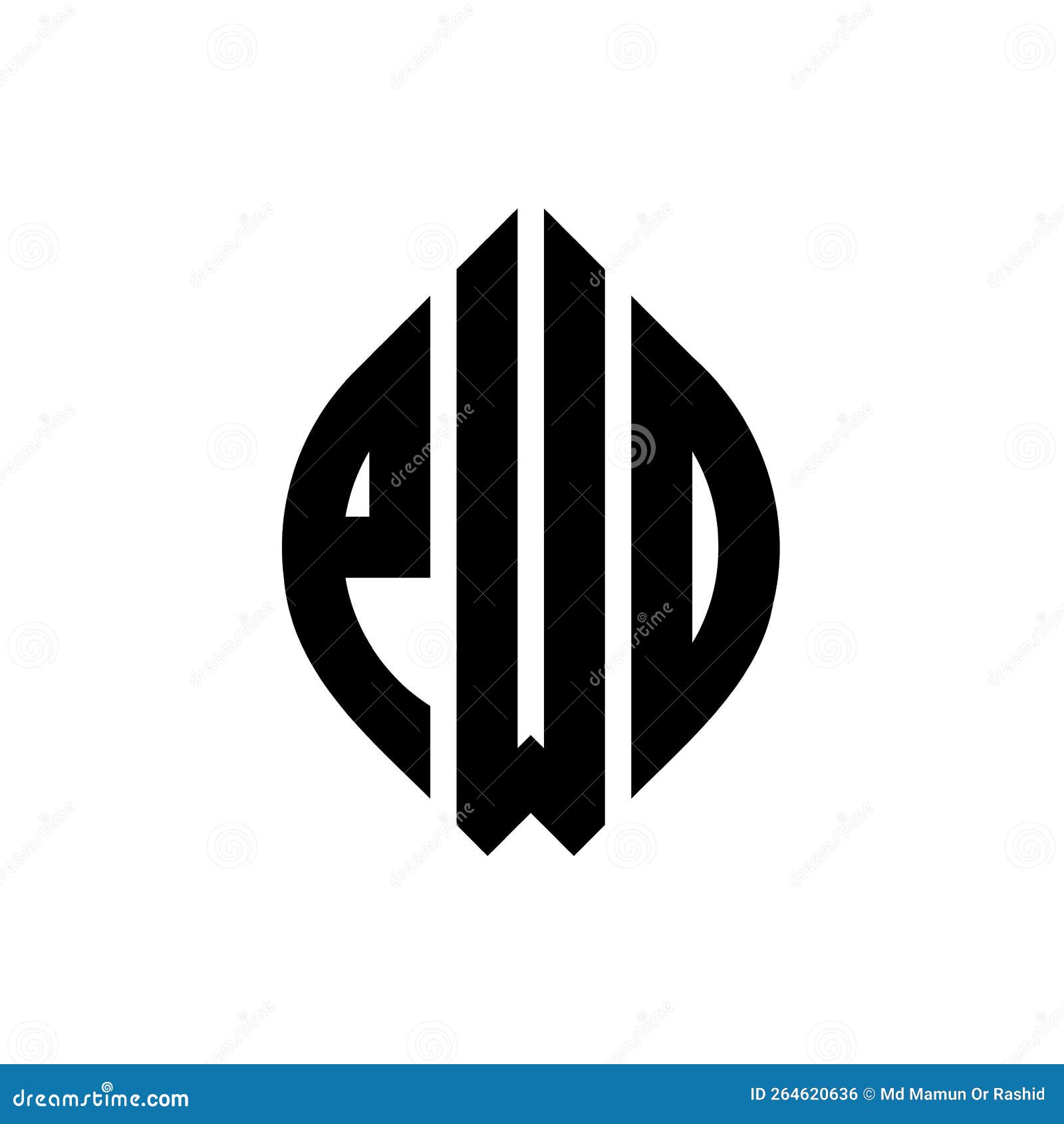 PWD Circle Letter Logo Design with Circle and Ellipse Shape. PWD