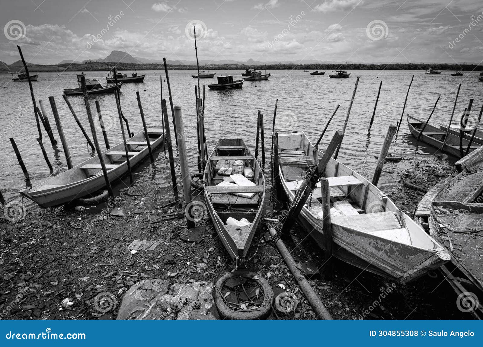 local wooden fishing boats in the shore