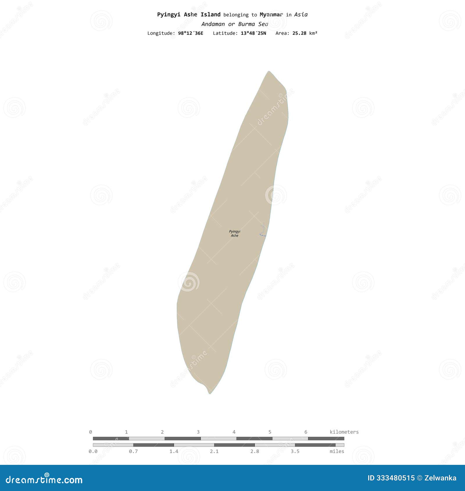 pyingyi ashe island. myanmar.  on white. topo standard