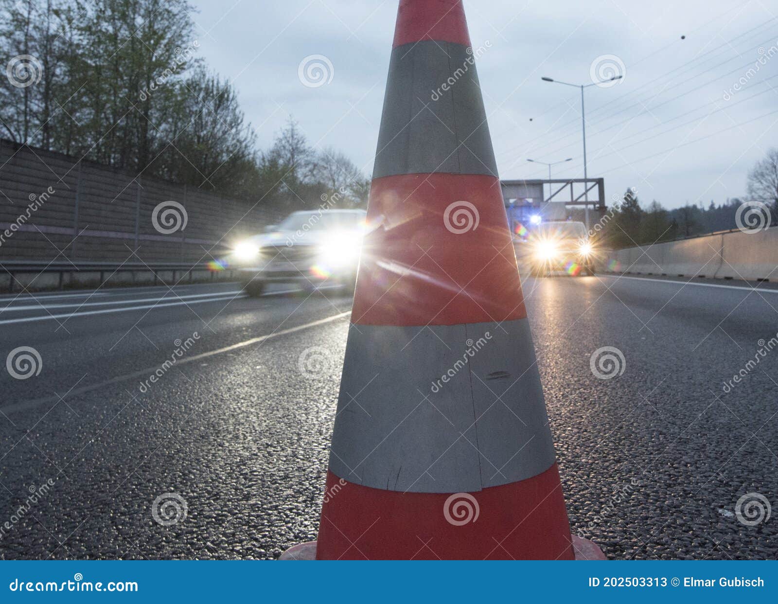 pylons as detour or redirection on a freeway