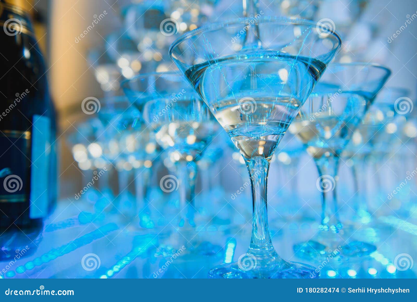 Pyramid of Champagne Glasses at the Wedding Stock Photo Image of