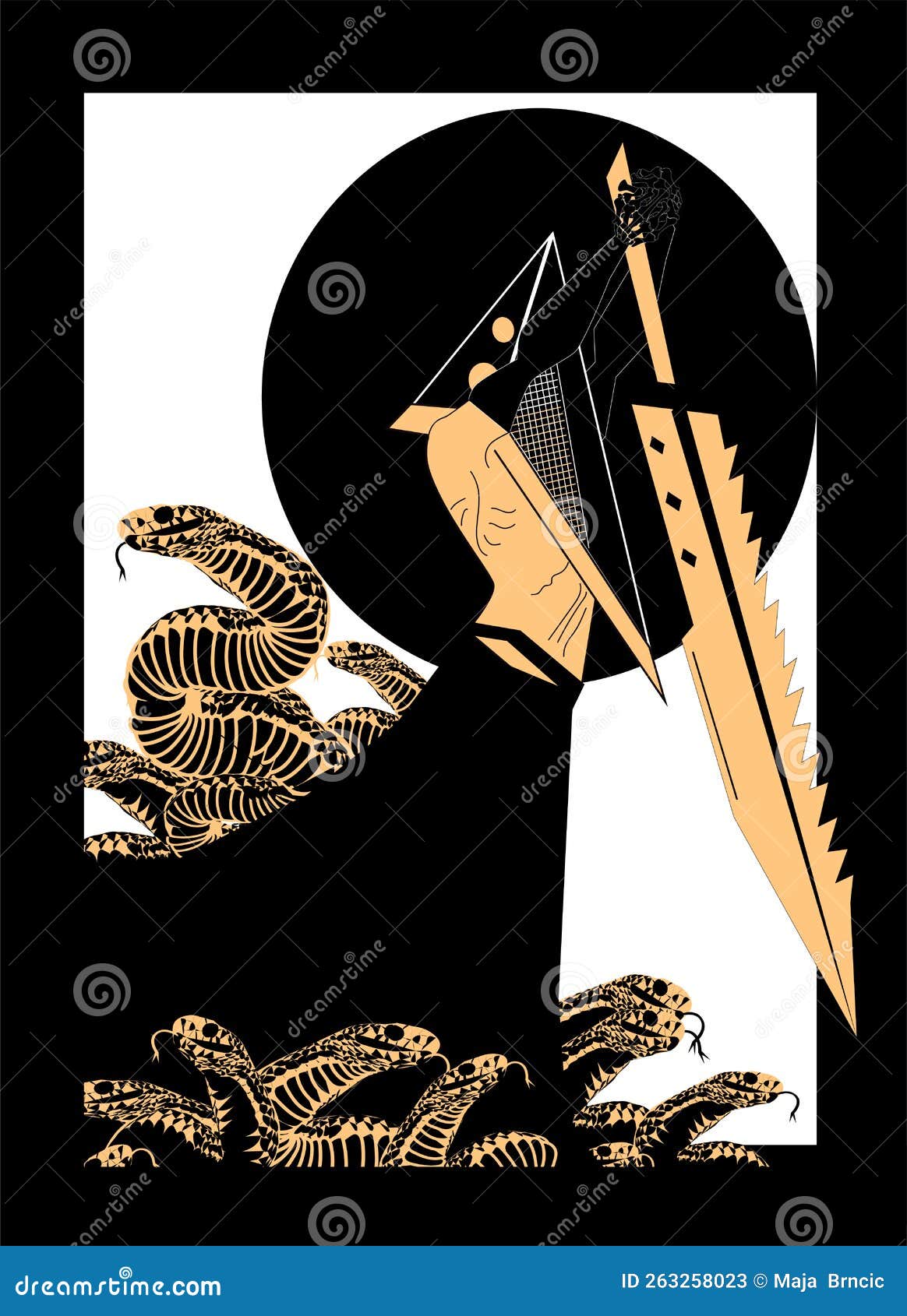 Pyramid Head with Saw Toothed Sword or Knife and Snakes, Horror Halloween  Background Stock Illustration - Illustration of decorative, france:  263258023