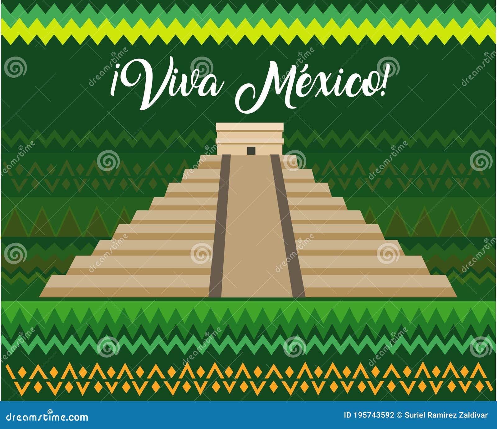 Pyramid Illustration with Mexican Decorative Background, Text in ...