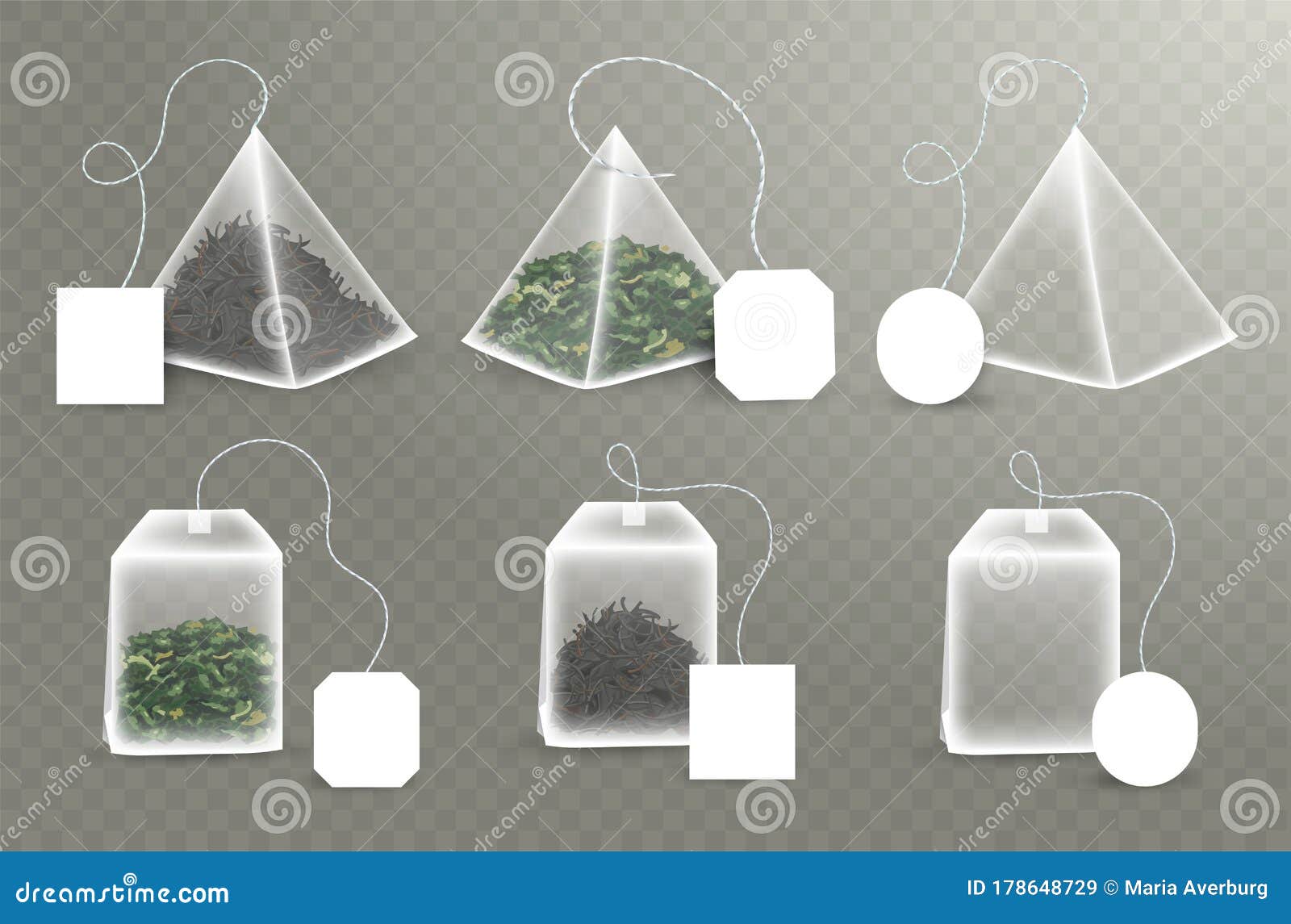 Download Pyramid And Rectangular Shape Tea Bag Set. Mock Up With Empty Square, Rectangle Labels. Green ...