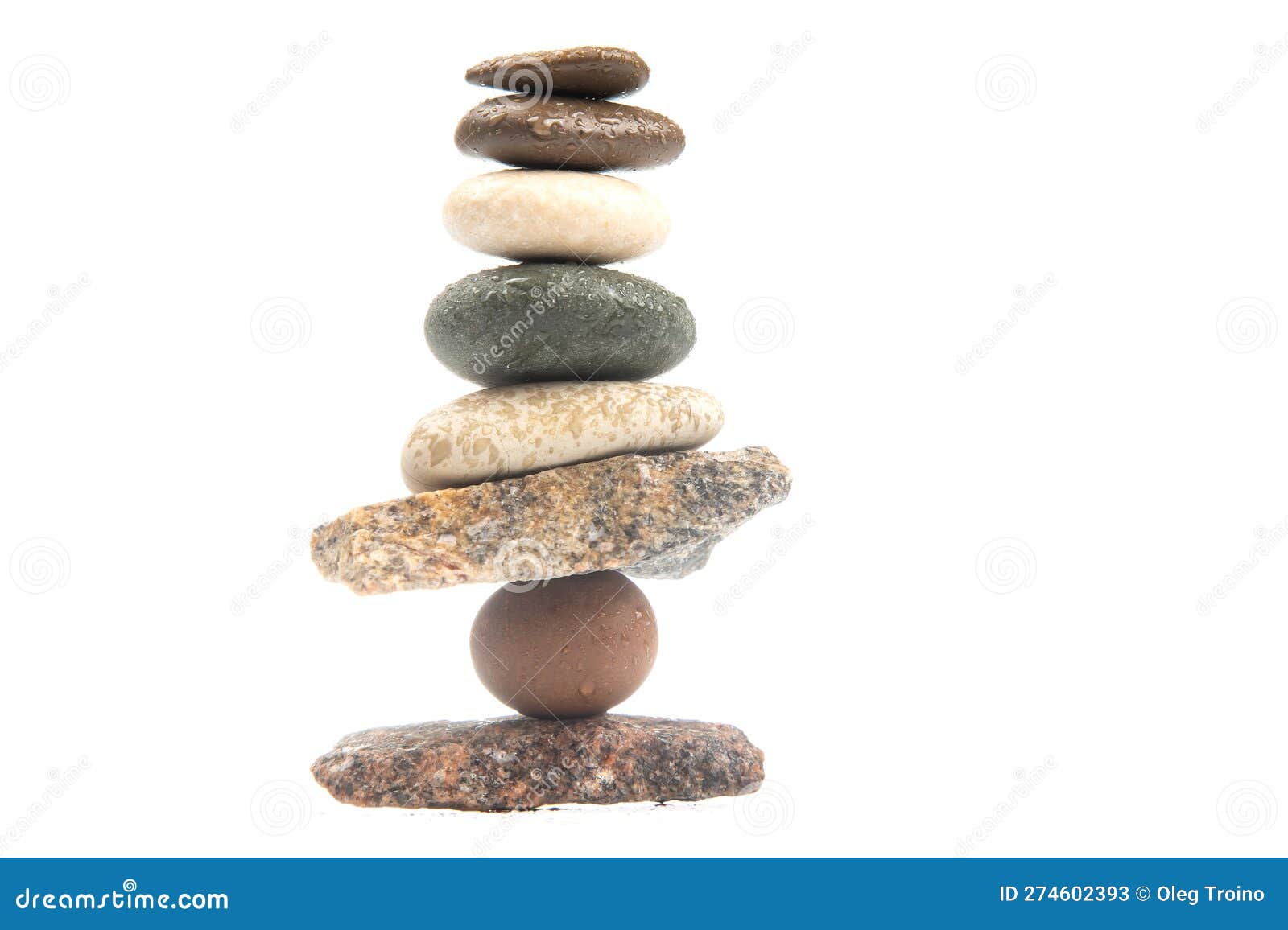 Pyramid of Stacked Stones on a White Background. Stabilization and