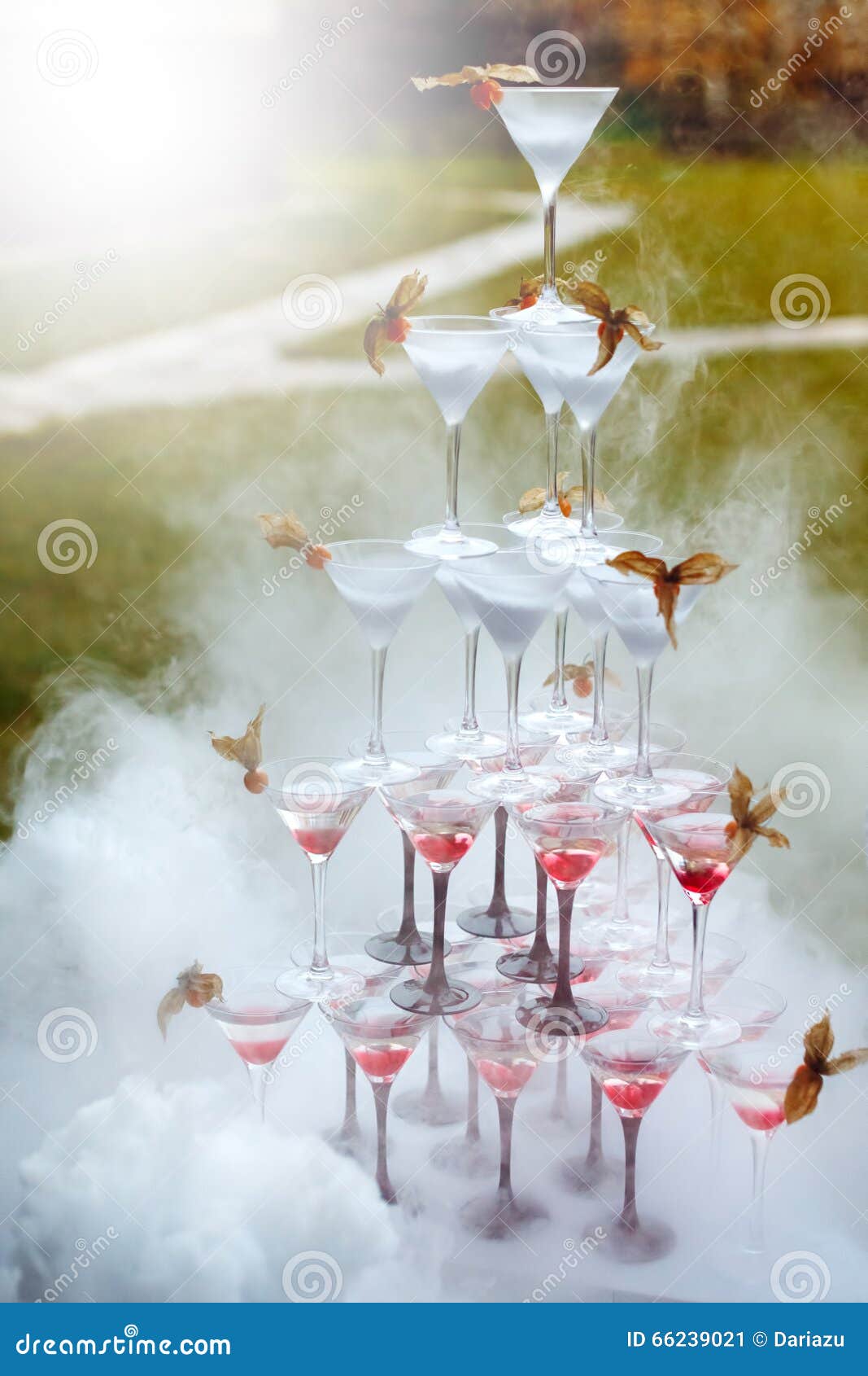 Pyramide De Champagne Glasses Avec De La Vapeur De Glace Carbonique Image  stock - Image du cocktail, festif: 66239021