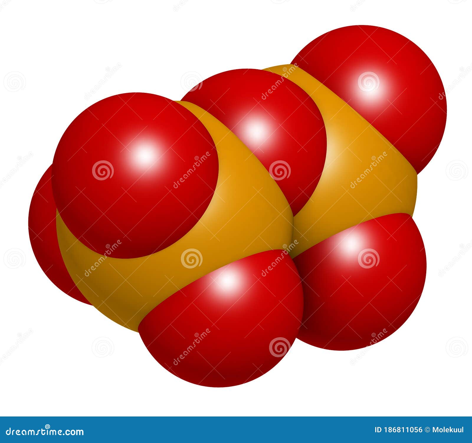 pyrophosphate (ppi) anion. important in biochemistry, used as food additive (e450). 3d rendering. atoms are represented as spheres